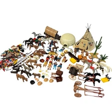 Playmobil Geobra Western Figures Indians Horses Cowboys Wagon + Toy Lot 1974