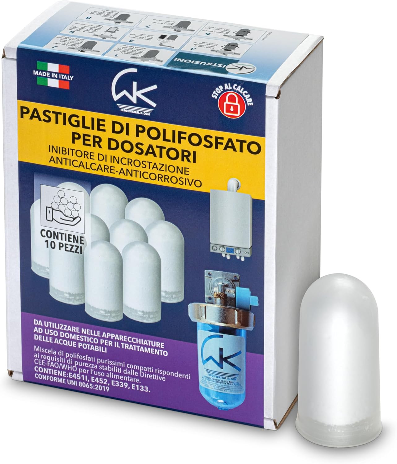 10 Ricariche Polifosfati in Pastiglie per Dosatore Caldaia Universale