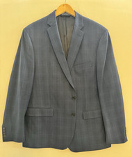 Ryan Seacrest Distinction Mens 46R Blue Plaid Suit 38W altered to 36W