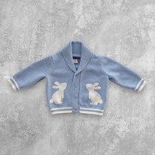 Janie and Jack Baby Boys Blue Bunny Shawl Collar Cardigan Sweater Size 3-6M