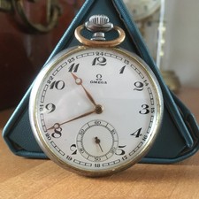 Antique Swiss open face pocket watch OMEGA chromed Gun metal case enamel dial