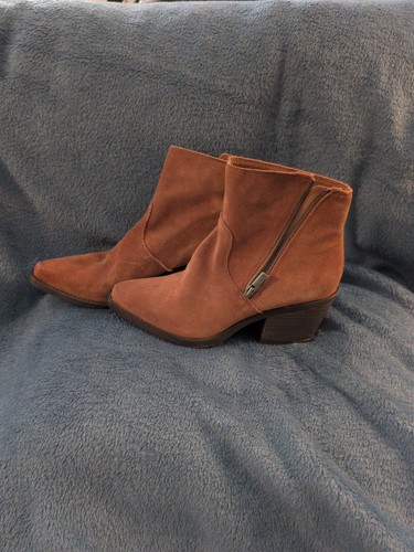 Lucky Brand Brown Suede Ankle Boots with Side Zipper
