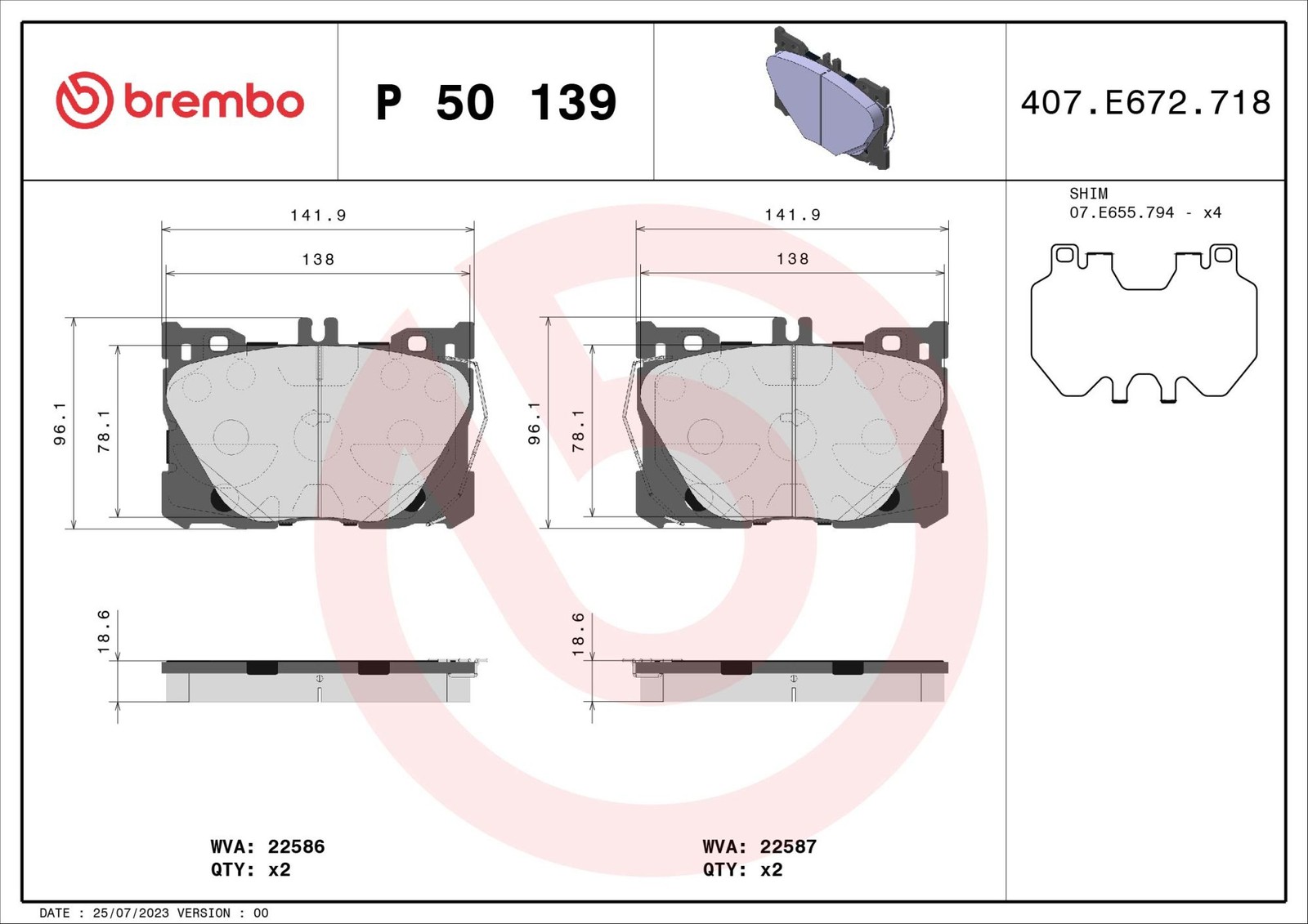 Plaquettes de frein Brembo P 50 139 d'origine pour train avant de berline