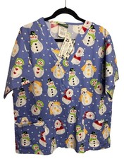 Snowman-Themed Blue UA Scrubs Angelic Snowman Print Top L