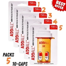AddAll XR 750mg – Pure Focus, Zero Crash – 5 Packs, 10 Caps, Free Shipping