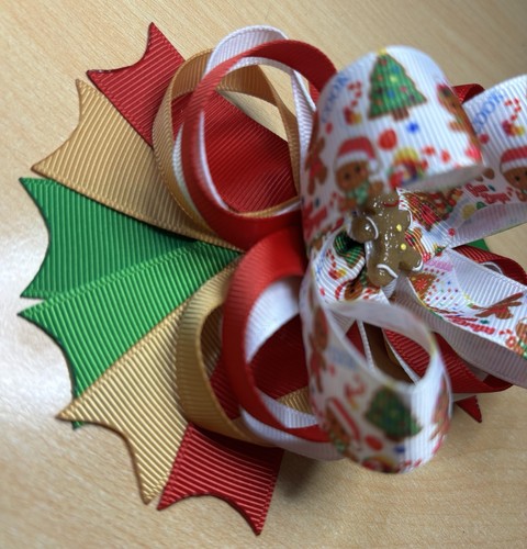Gingerbread Christmas Inspired Hair Bow - Picture 2 of 4