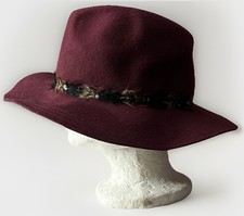 Olive & Pique burgundy wide brim wool felt hat Size XL Pinched Crown Raw Band Olive & Pique | Wide Brim Floppy Wool Felt Hat | Hats Unlimited main image 3