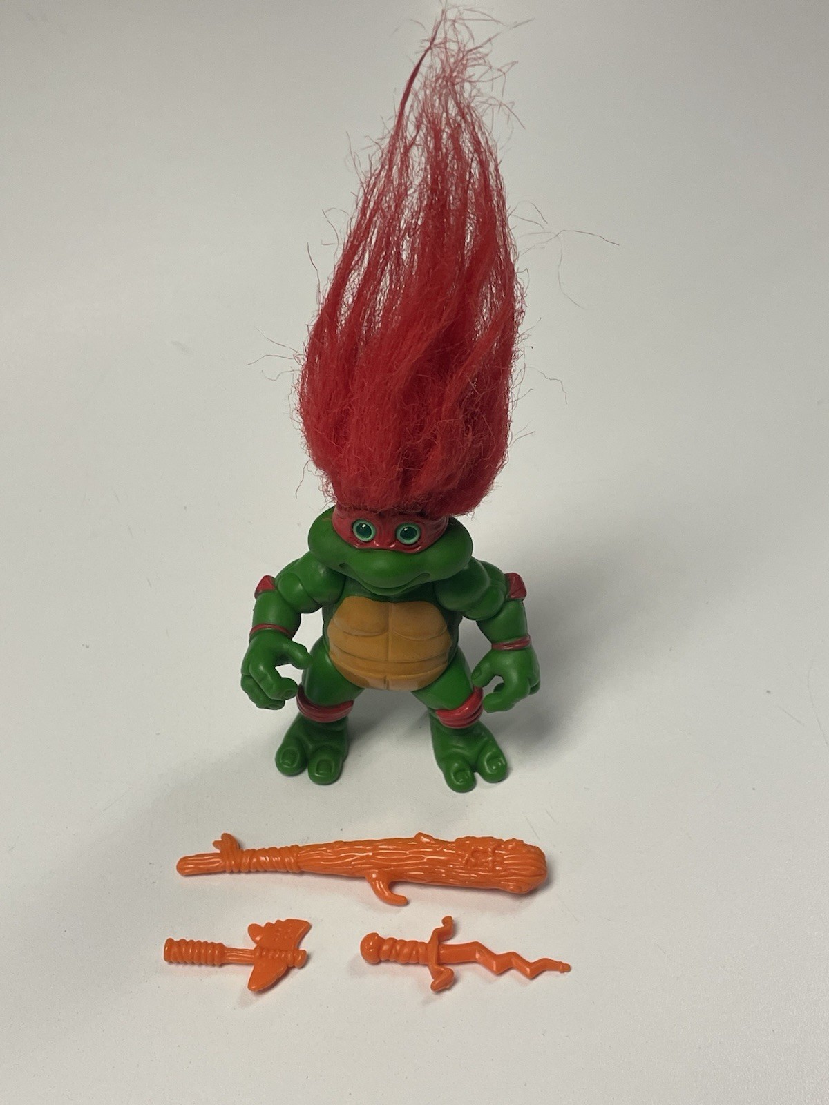 1993 TMNT Troll Raph w/ 3 Accessories/ Weapons Orange Sai, Club and Axe