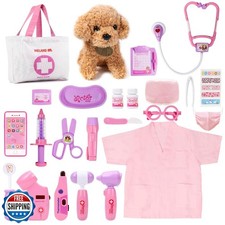 Meland Toy Doctor Kit for Girls, Pretend Play Toy Doctor Set with Dog , Carry