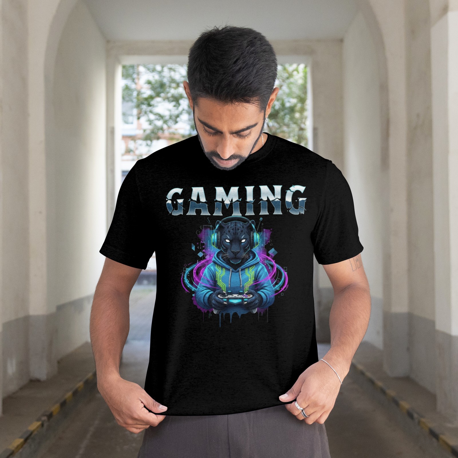 Gaming Panther Unisex Tee, Gaming Lover T-Shirt, Video Game Enthusiast Gift-image