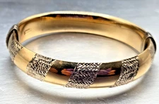 Vintage Sterling Silver 1/25 14K GF Hinged Wide Bracelet 7"