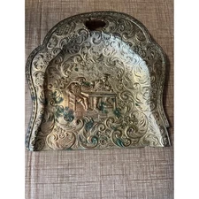 Antique Brass Silent Butler Crumb Catch  Dustpan Hearth Accessory Vintage Scen