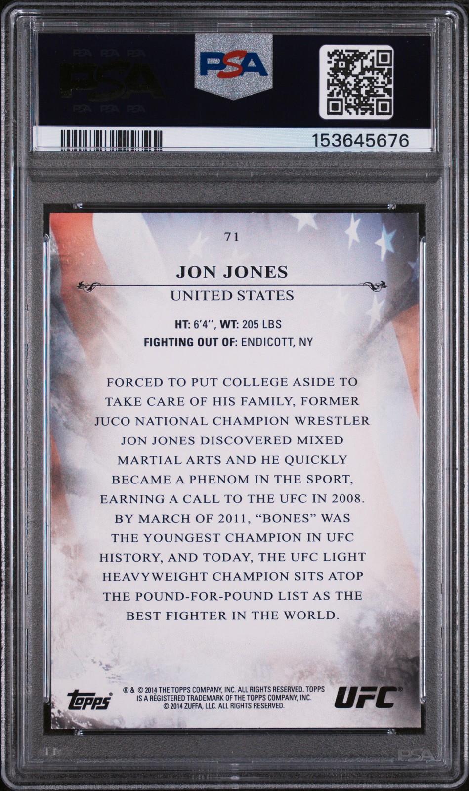 2014 TOPPS UFC BLOODLINES #71 JON JONES PSA 8 view 2
