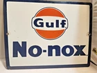 Vintage Original Gulf No-Nox Gasoline Porcelain Gas Pump Sign