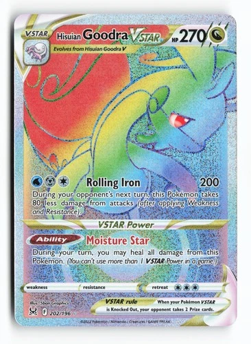 Hisuian Goodra VSTAR Rainbow 202/196 Lost Origin Holo Secret Rare Pokemon TCG NM