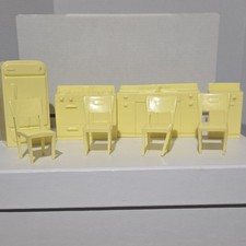 Marx Yellow Plastic Dollhouse Kitchen Set Lot 1:12 Fridge Stove Sink