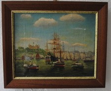 Ölbild Hamburger Hafen Michel signiert