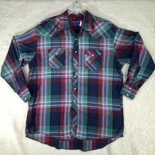 Vtg 90s Wrangler Mens Shirt Sz 2XL 18-36 Plaid Pearl Snap X-Long Tail Western