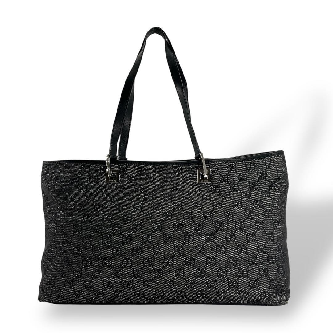 Gucci GG Canvas Tote Bag Large Capacity Shoulder Handbag Black Gray