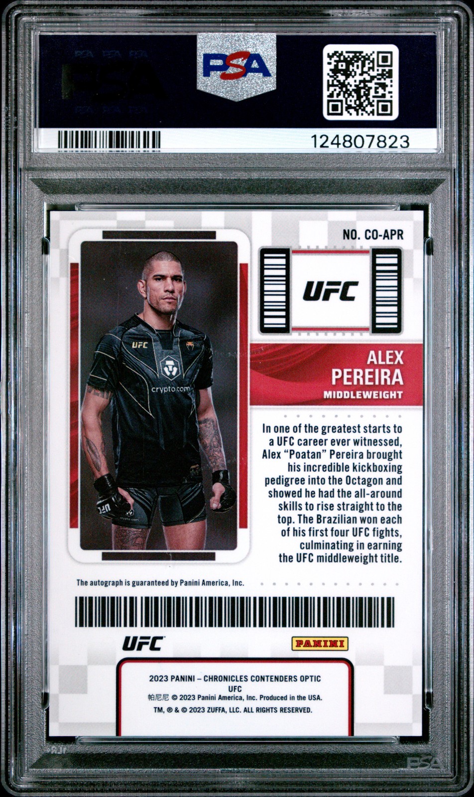 2023 PANINI CHRONICLES UFC CONTENDERS OPTIC #COAPR ALEX PEREIRA ROOKIE RC PSA 10 view 2