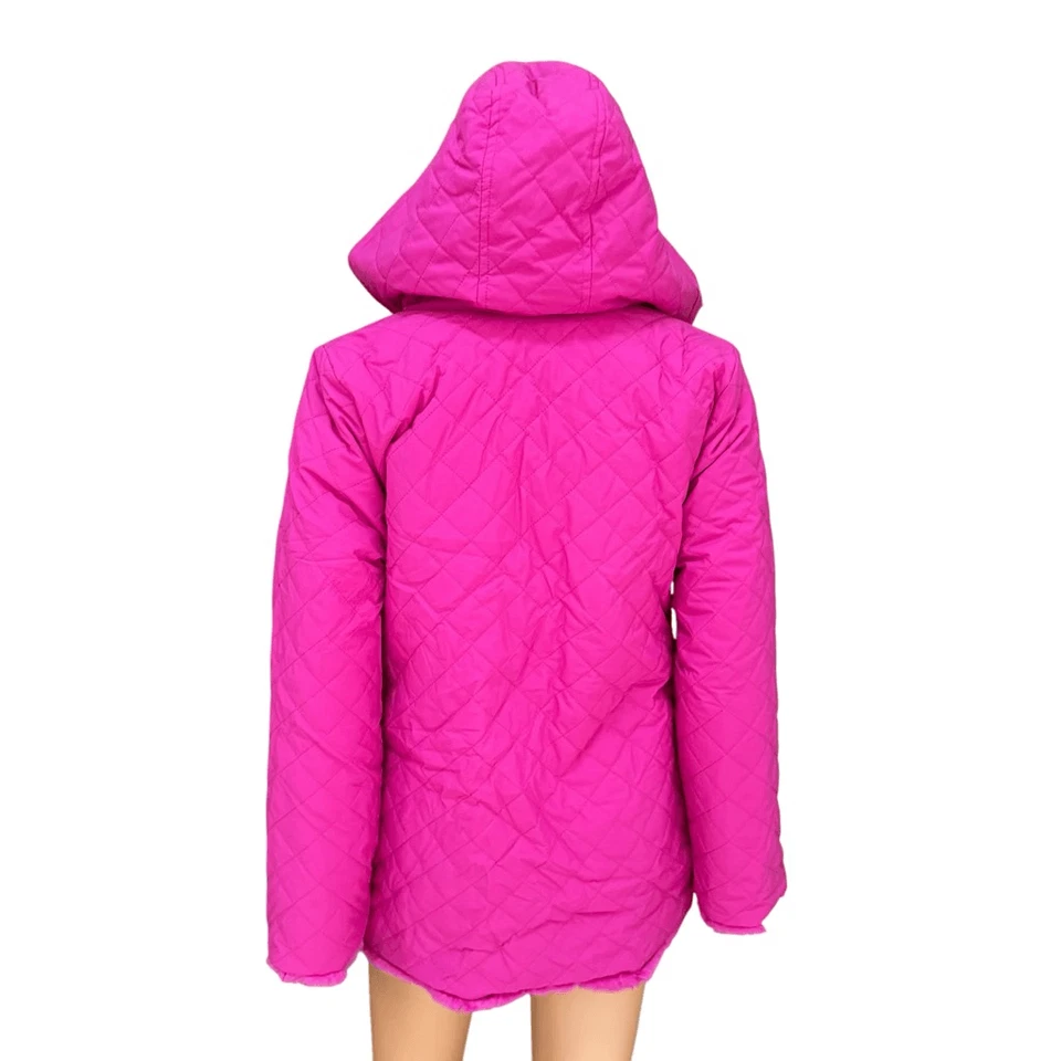 Abrigo IMAN de piel sintética fucsia reversible con capucha chaqueta acolchada para mujer talla XS NUEVO SIN ETIQUETAS Foto 4 de 4