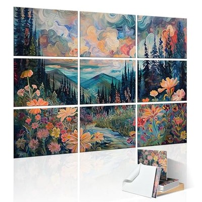 9 Pack Art Acoustic Panels with Self-adhesive,48'' X 48×36 inches Flowers
