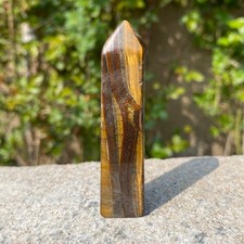 32G Rare Golden Tiger Eye Stone Obelisk Quartz Wand Crystal Pillar Healing