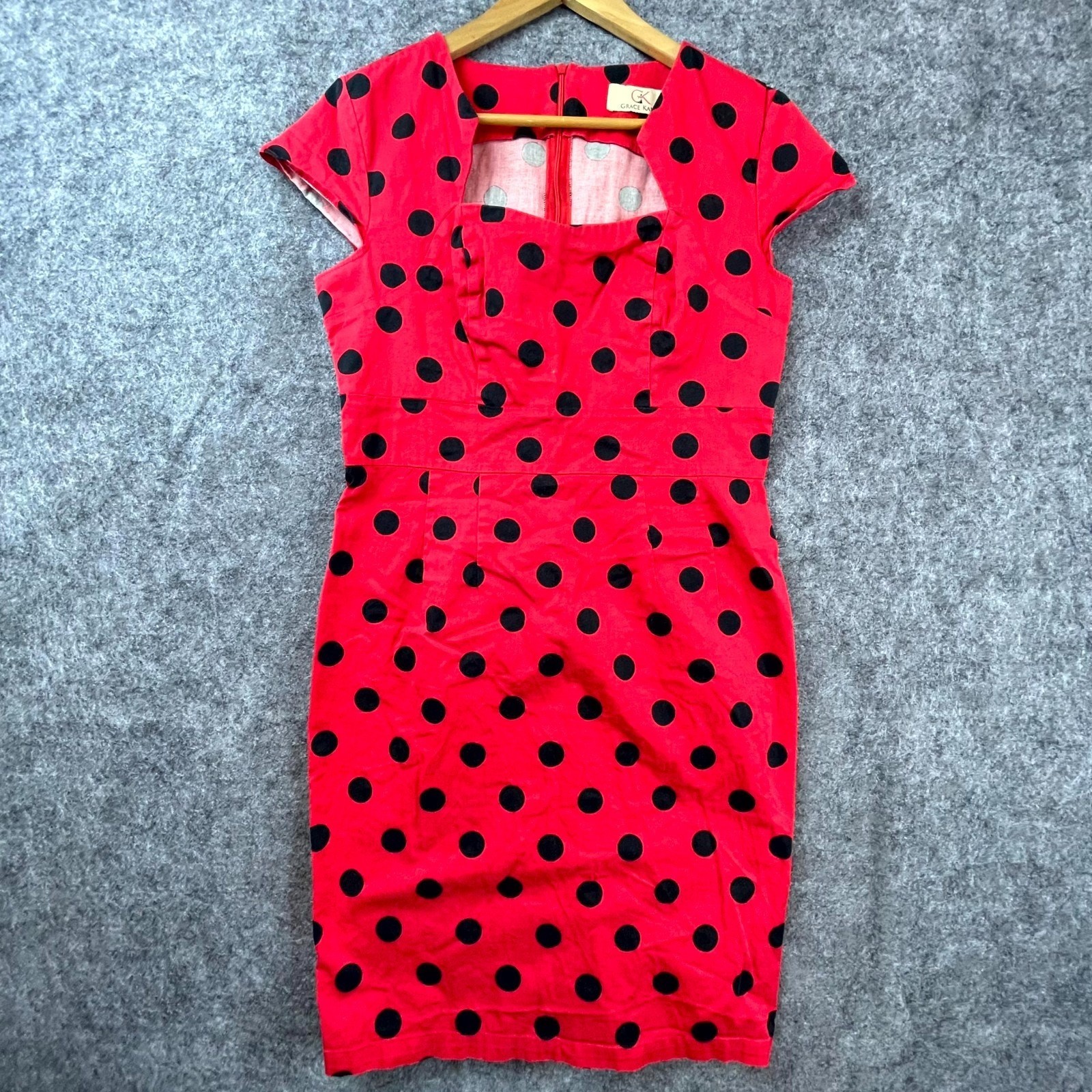 Grace Karin Pencil Dress Womens Large Red Polka Dot Pinup Rockabilly Punk Diner