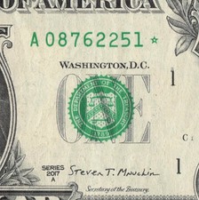 Series 2017A Star Note A Boston 3.2 M Pack Note Run $1 Dollar Bill DC A08762251*