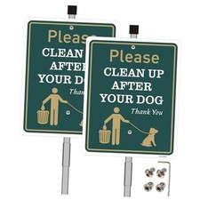 2 Pack 10 x 12" Clean Up After Your Dog Signs with Metal Stakes, Reflective