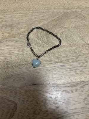 925 sterling silver round link bracelet with a jade heart charm.