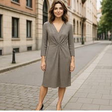 Christopher Banks Dress Womens XL Gray Houndstooth Knit Twist Stretch Aline Midi