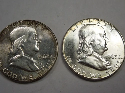 Uncirculated  1962 & 1963 Franklin Half Dollars
