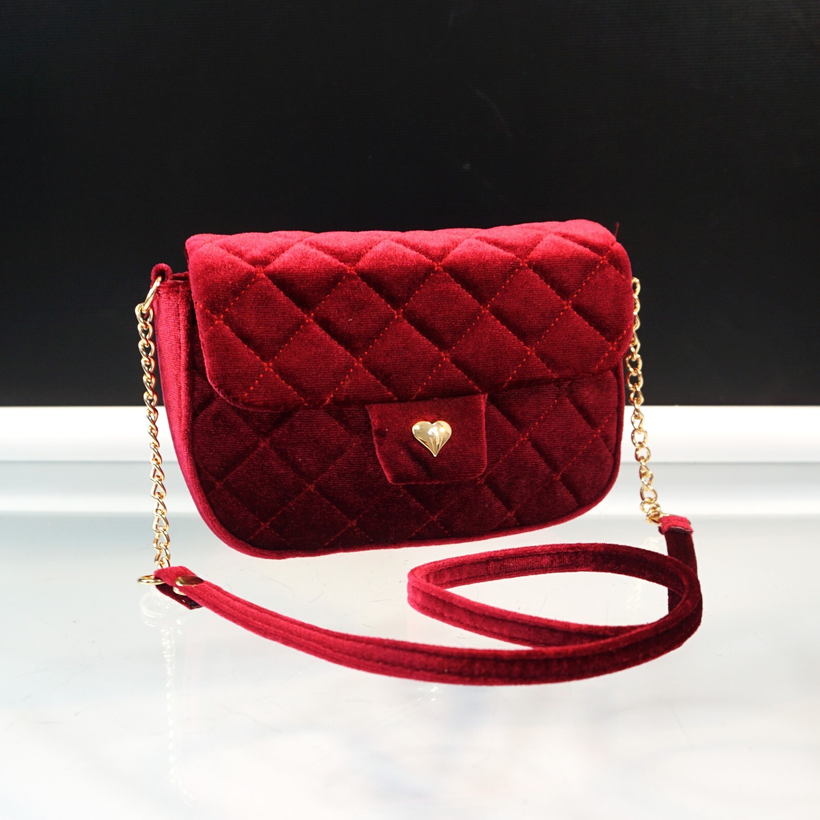 H And M Womens Quilted Shoulder Bag Mini Red Burgundy H&M