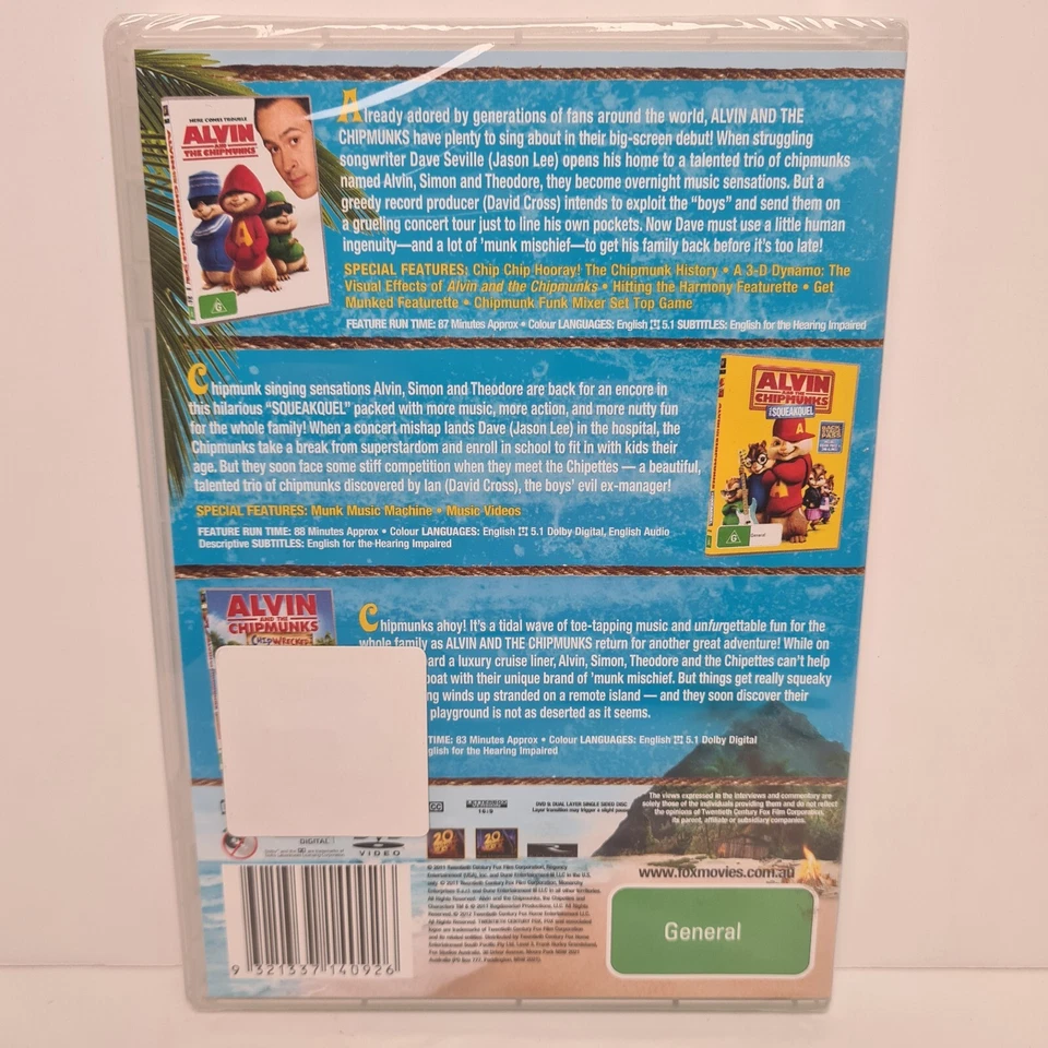 Alvin And The Chipmunks Triple Pack DVD New Sealed 3 Discs R4 - Image 2 of 3