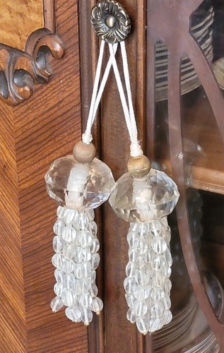 2 Vintage Multi Faceted Glass Dangling Curtain Drape Holders- Sparkly JellyFish - Picture 2 of 9