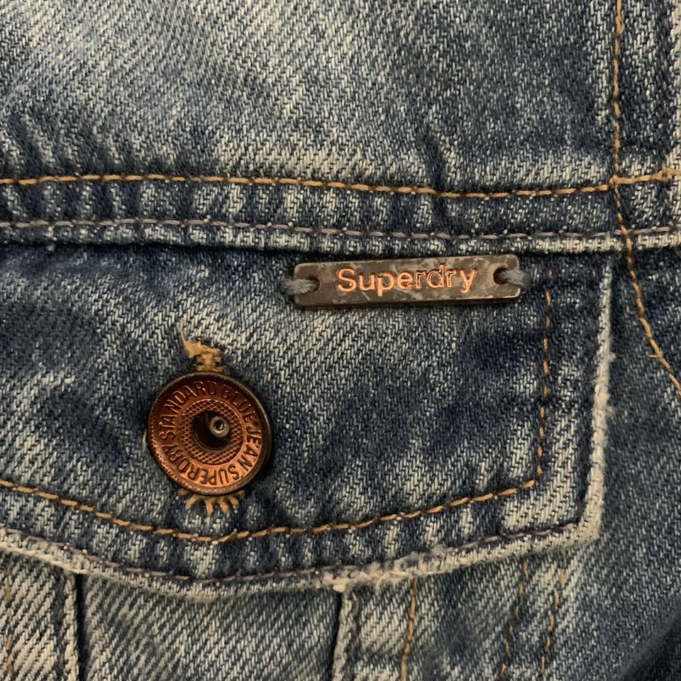 Chaqueta SUPERDRY Mujer Pequeña Camionero Jean Novio Bordada Denim Azul Foto 4 de 4