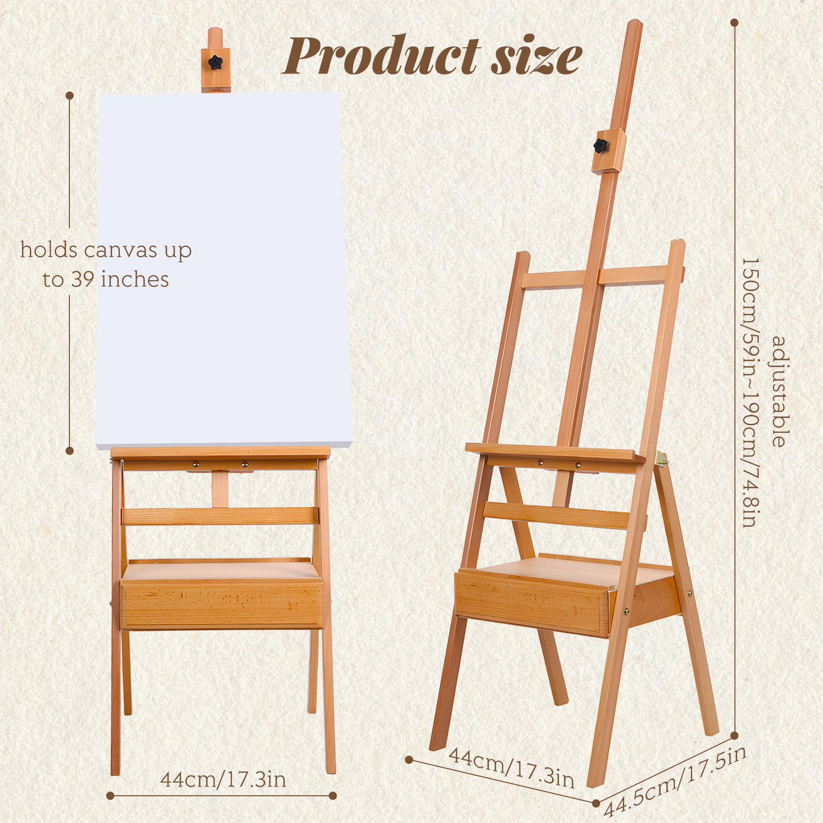 Adjustable Foldable Beechwood Art Easel with Storage Drawers for Studio or Home