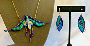 Authentic Vtg Gold Plated Artist Designed Costume Jewelry Set Art Deco Luna Moth Artisan