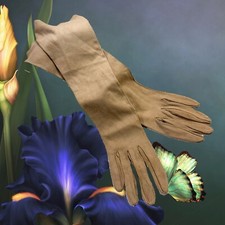 Vintage Ladies Gloves Long Tan Buttersoft Leather 1940  s Cosplay Please Read 