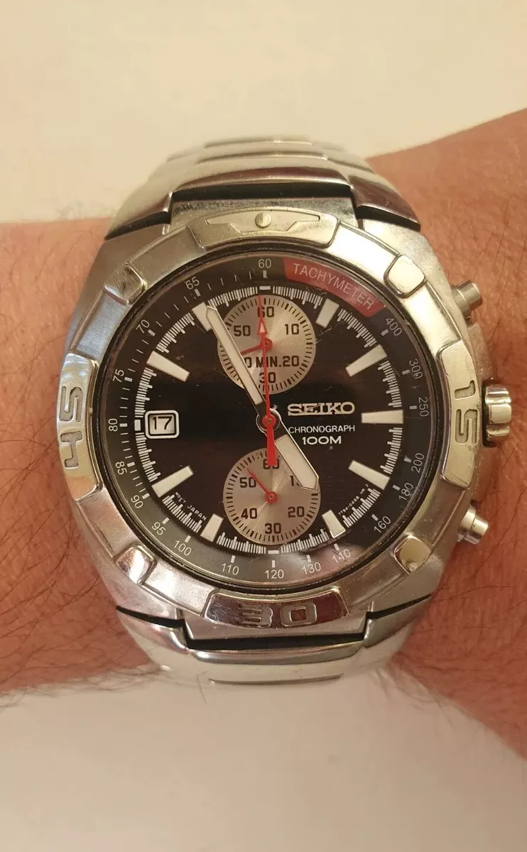 SEIKO Chronograph Tachymeter 7T94 0AE0 Quartz Date Vintage Men s Watch