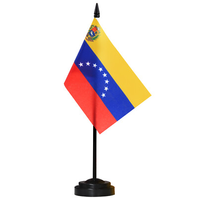 ANLEY Venezuela Deluxe Desk Flag Set - 6''x4'' Miniature Venezuelan Desktop Flag