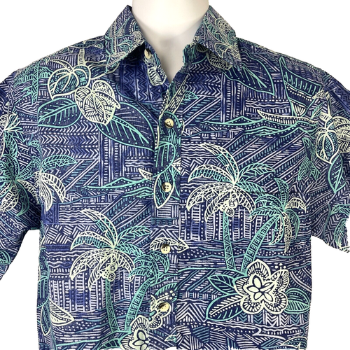 Go Barefoot Palm Tapa Outlines M Hawaiian Shirt size Medium Mens 42x29 USA Made - Picture 4 of 7