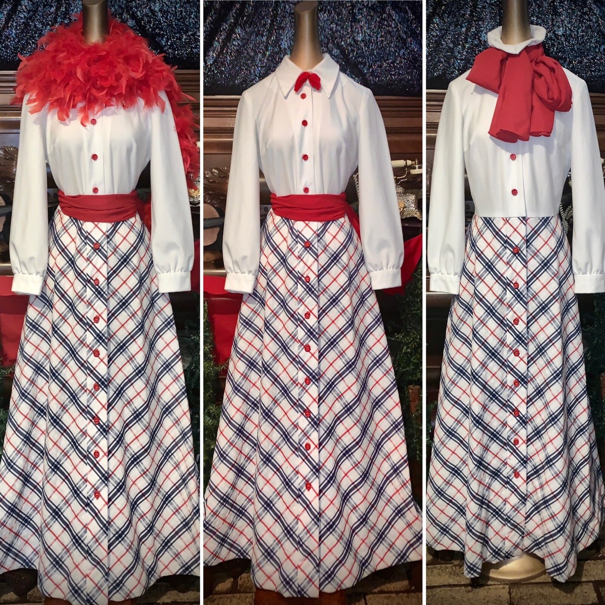 Vintage 70s Mod Plaid Polyester Maxi Day Dress Hippie Boho Prairie Hostess  M L