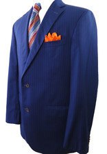 David Donahue Men Pure Wool Royal Blue Striped Blazer Jacket Sport Coat 44 L EUC