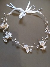 Long Floral Rhinestone Pearl Prom Bridal Headpiece