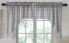 Window Swag Set Gray & White Gingham Annie Country Buffalo Check Cotton Lined