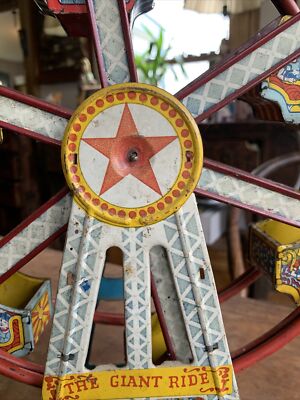 鉄の 道具 輪回し 古道具 鉄製輪 アンティーク オブジェ Ohio Art Co Vintage Tin Ferris Wheel Toy In Working Condition