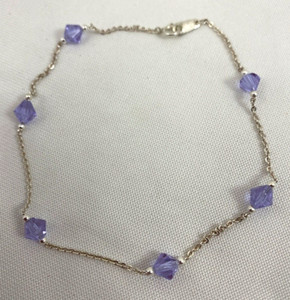 Handmade Sterling Silver .925 6mm Purple Crystal 10" Anklet Ankle Bracelet PA3
