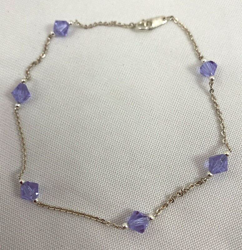 Handmade Sterling Silver .925 6mm Purple Crystal 10" Anklet Ankle Bracelet PA3